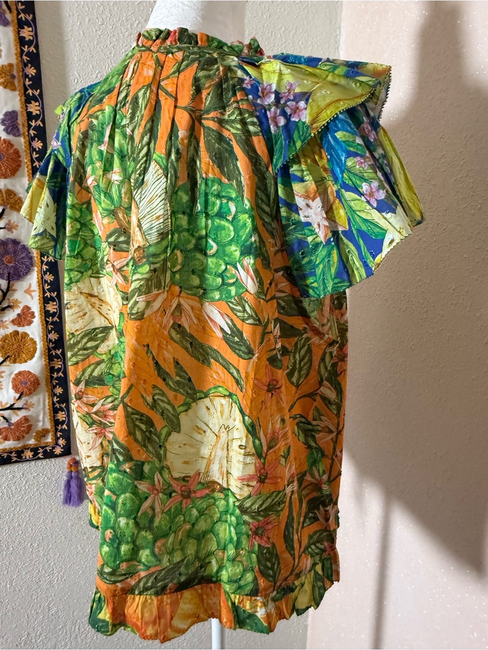 FARM Rio Green and Orange Tropical Print Puff-Sleeve Blouse - Picture 13 of 16